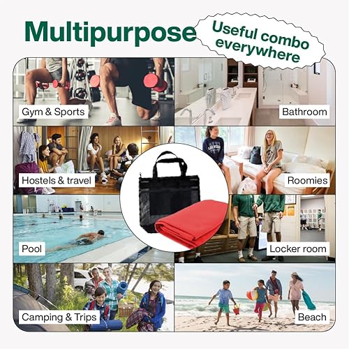 Miniatura 7 de Juego Toallas de ducha y bolsa de ducha para clases de natación, toalla de microfibra de secado rápido es perfecta para dormitorios, piscina y uso