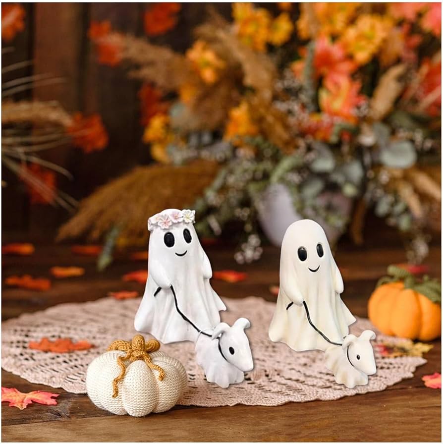 Amazon.co.jp: ハロウィーン 置物 おばけと散歩犬 かわいい 幽霊像