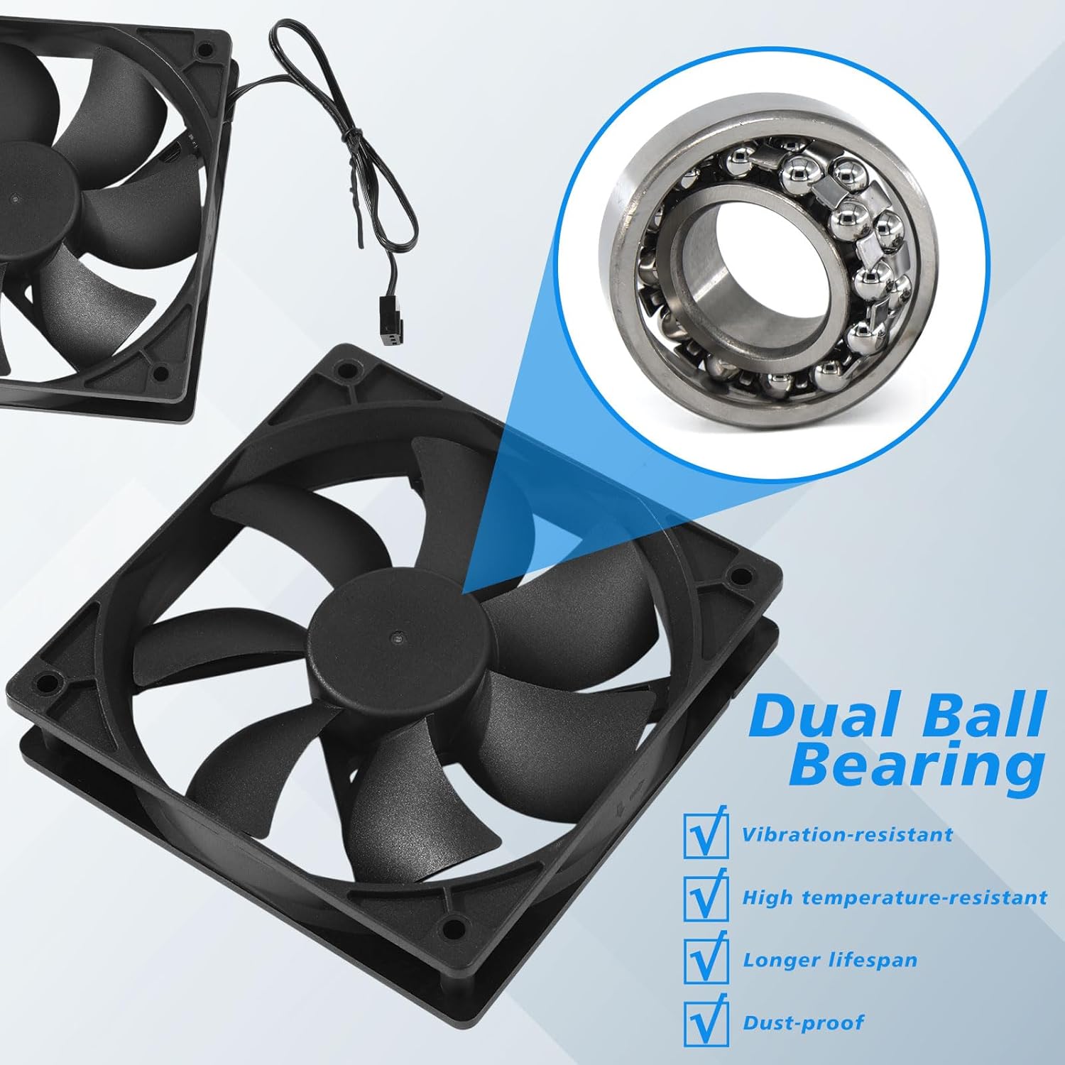12 Pack 120 mm Computer Case Fans 3000 RPM High Performance Cooling 3 Pin 12v Double Ball Bearings Black Low Noise Long Lifespan Computer Cooling Fan for PC Cases, CPU Coolers, Radiators