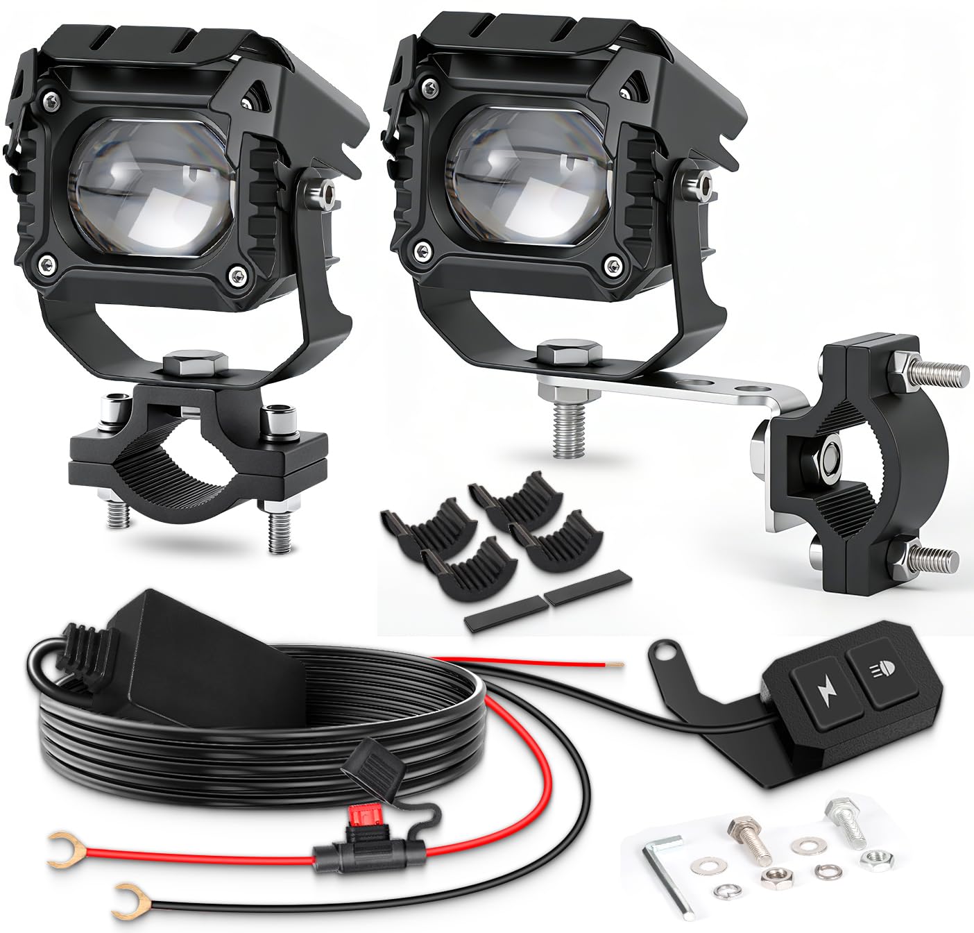 Motorcycle Auxiliary Driving Fog Lights LED 8 Modes White/Amber