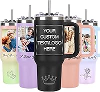 Pozetazas Personalized 40 oz Tumbler with Handle & Straw - Custom Photo/Logo/Text Stainless Steel Mug, Ideal Birthday Anniversary Gift