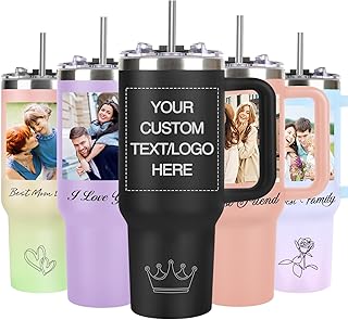 Personalized 40 oz Tumbler with Handle and Straw, Custom Tumbler with Pi...