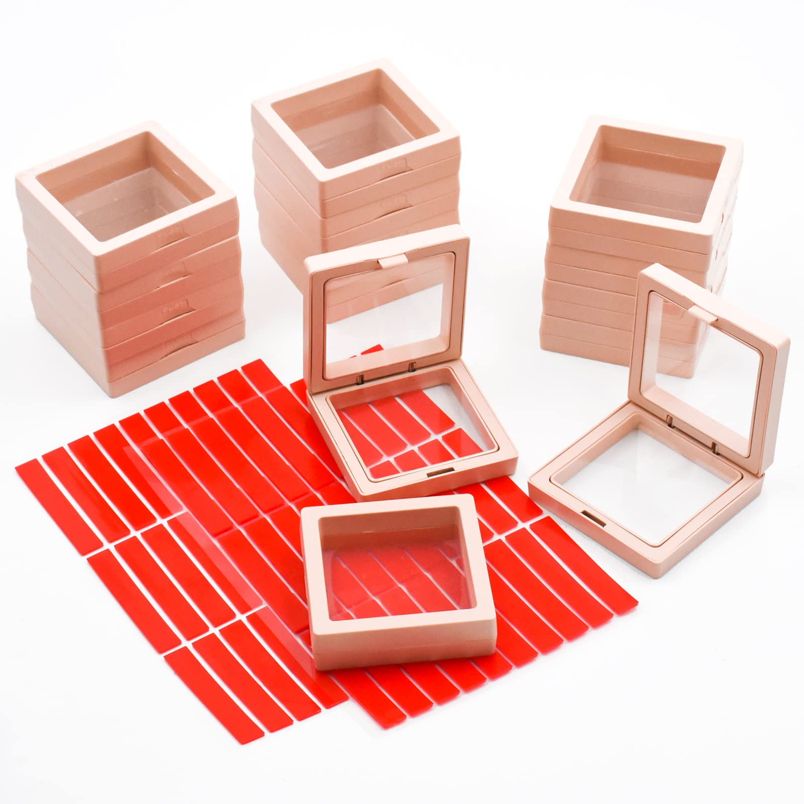 15Pcs Press on Nail Storage Box with 60 Pcs Adhesive Double Sided Tape Clear 3D Floating Nail Display Storage Box for Nail Tech Business Nail Salon Jewelry Display Storage Supplies(Pink)