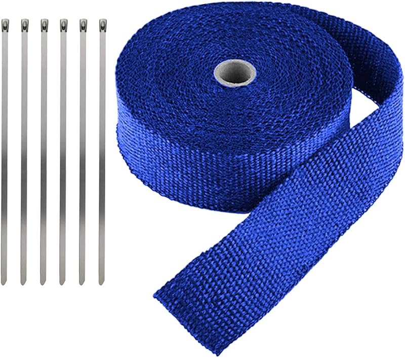 Manta térmica para escapamento LKRXW em fibra de vidro azul 50 mm x 5 m – com 6 abraçadeiras