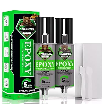 2 Part Grey Epoxy Glue - 5 Minute Set Epoxy Adhesive, 0.85 oz Syringe 2 Pack, Gray Ultra Strong Epoxy Resin Glue for Metal, Wood, Plastic Repair