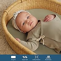 Vista 88 de Juego de 2 sábanas elásticas ultra suaves para moisés, ajuste universal para moisés, cesta de moisés, colchón rectangular ovalado, seguro y cómodo