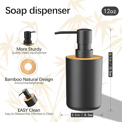 Miniatura 4 de Dispensador de jabón para baño y cocina, dispensador de loción vacío de plástico negro mate de 12 onzas con bomba recargable, botella líquida para
