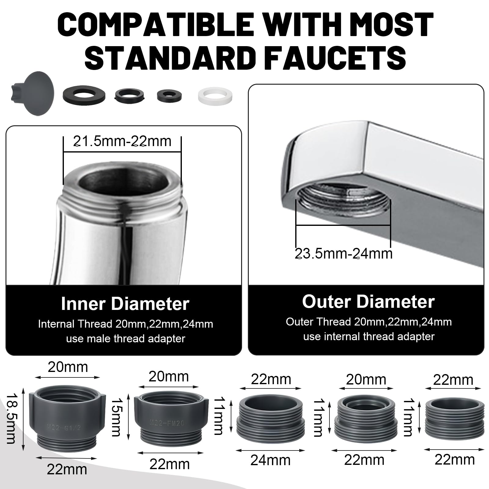 Grifo giratorio de 360°, M22/M24, ahorro de agua giratorio con 2 tipos de chorro, perladores, grifo de extensión, aireador para cocina y baño — view 4
