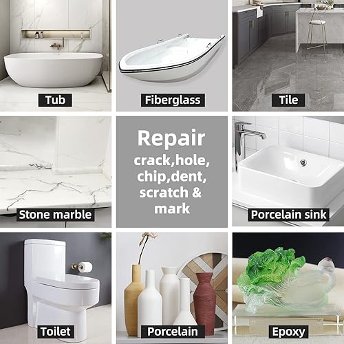 Miniatura 5 de Kit de reparación de ducha de bañera y fibra de vidrio (combinación de color), kit de reparación de porcelana de 3.7 onzas, kit de reparación de