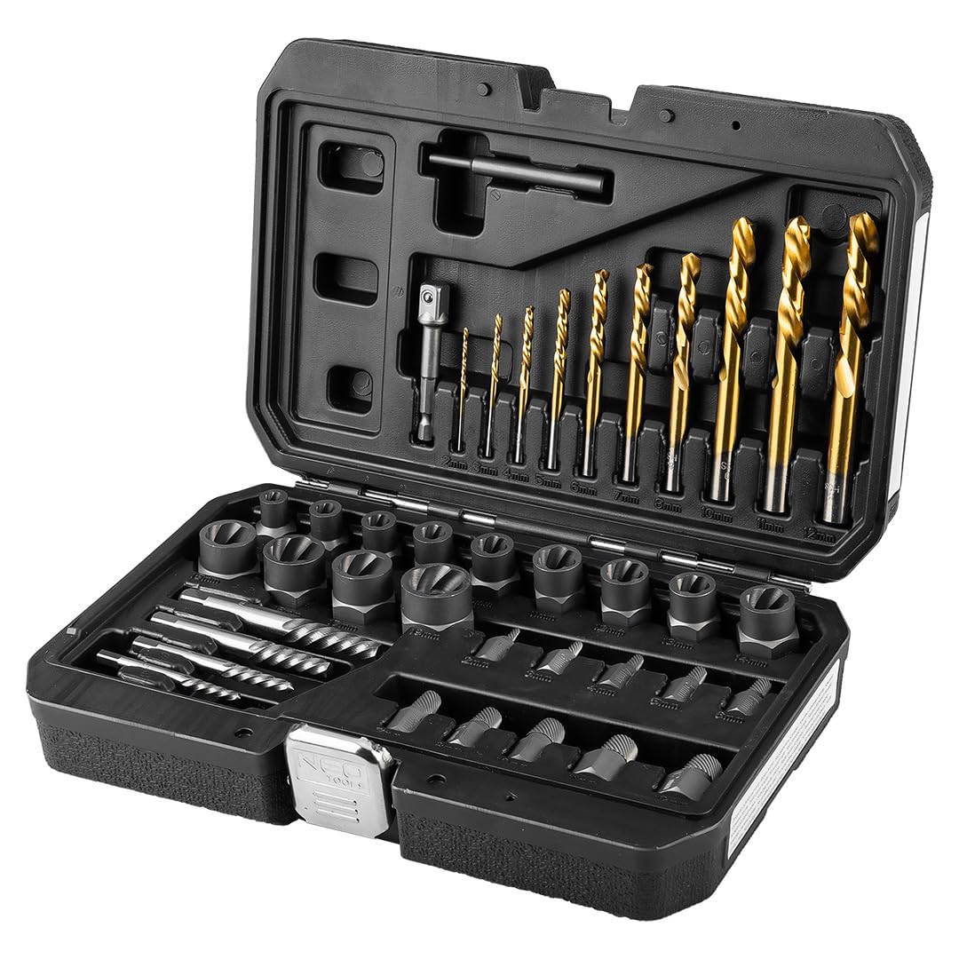 NEO TOOLS 40-częściowy zestaw wykrętaków śrubowych: CRV/CRMO/S2, wiertło do metalu, klucze nasadowe, nadają się do wkrętarki udarowej, wytrzymała walizka, idealna do warsztatu i majsterkowiczów