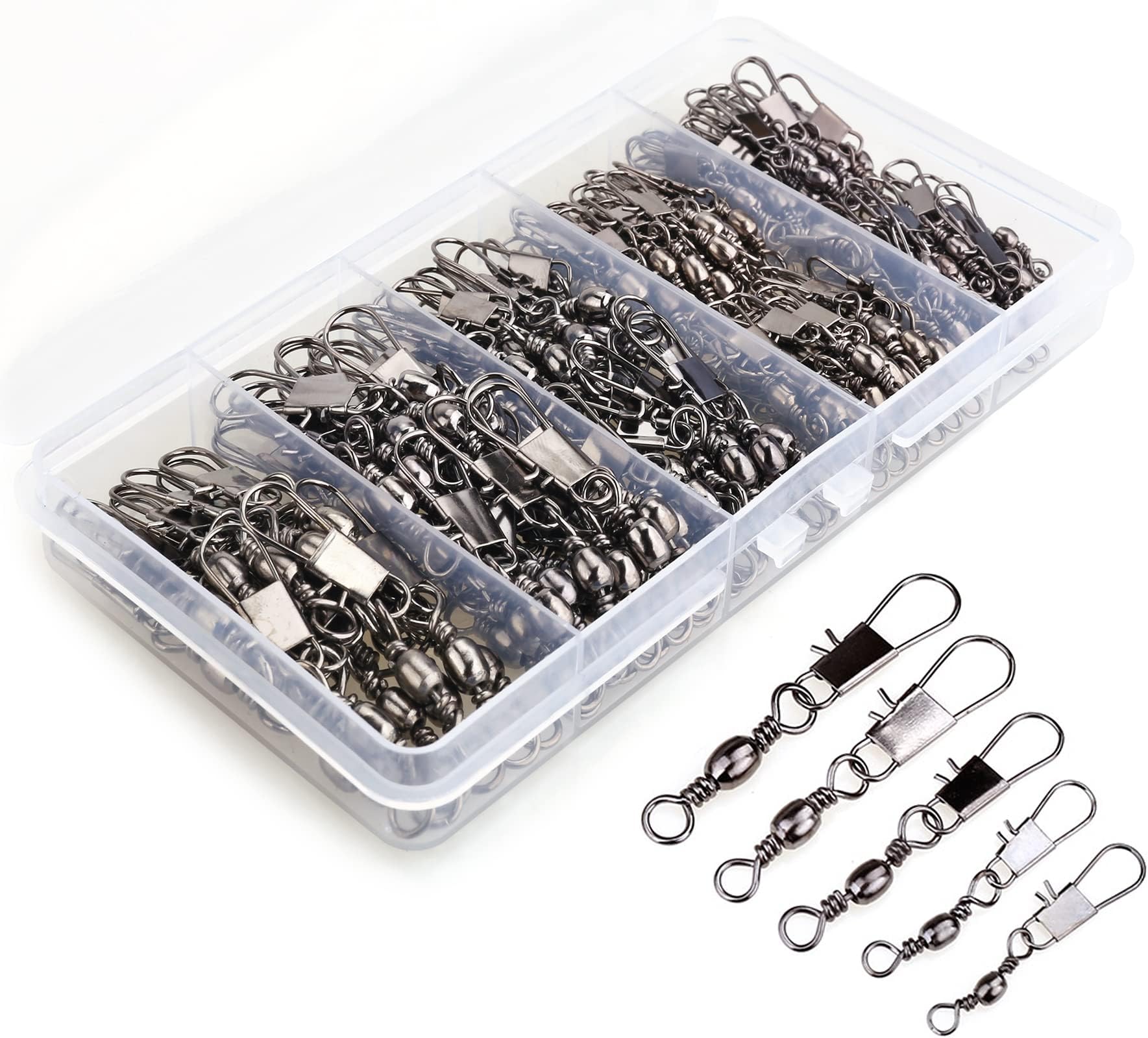 MOBOREST 200PCS Barrel Snap Swivel Fishing Accessories, Premium Fishing Gear Equipment with Ball Bearing Swivels Snaps Connector for Quick Connect Fishing Lures