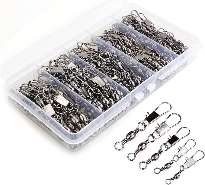MOBOREST 200PCS Barrel Snap Swivel Fishing Accessories, Premium Fishing