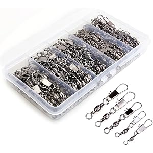 200PCS Barrel Snap Swivel Fishing Accessories, Premium Fishing Gear Equipment with Ball Bearing Swivels Snaps Connector for Quick Connect Fishing Lures