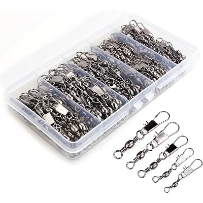 200PCS Barrel Snap Swivel Fishing Accessories, Premium Fishing Gear Equipment with Ball Bearing Swivels Snaps Connector for Quick Connect Fishing Lures