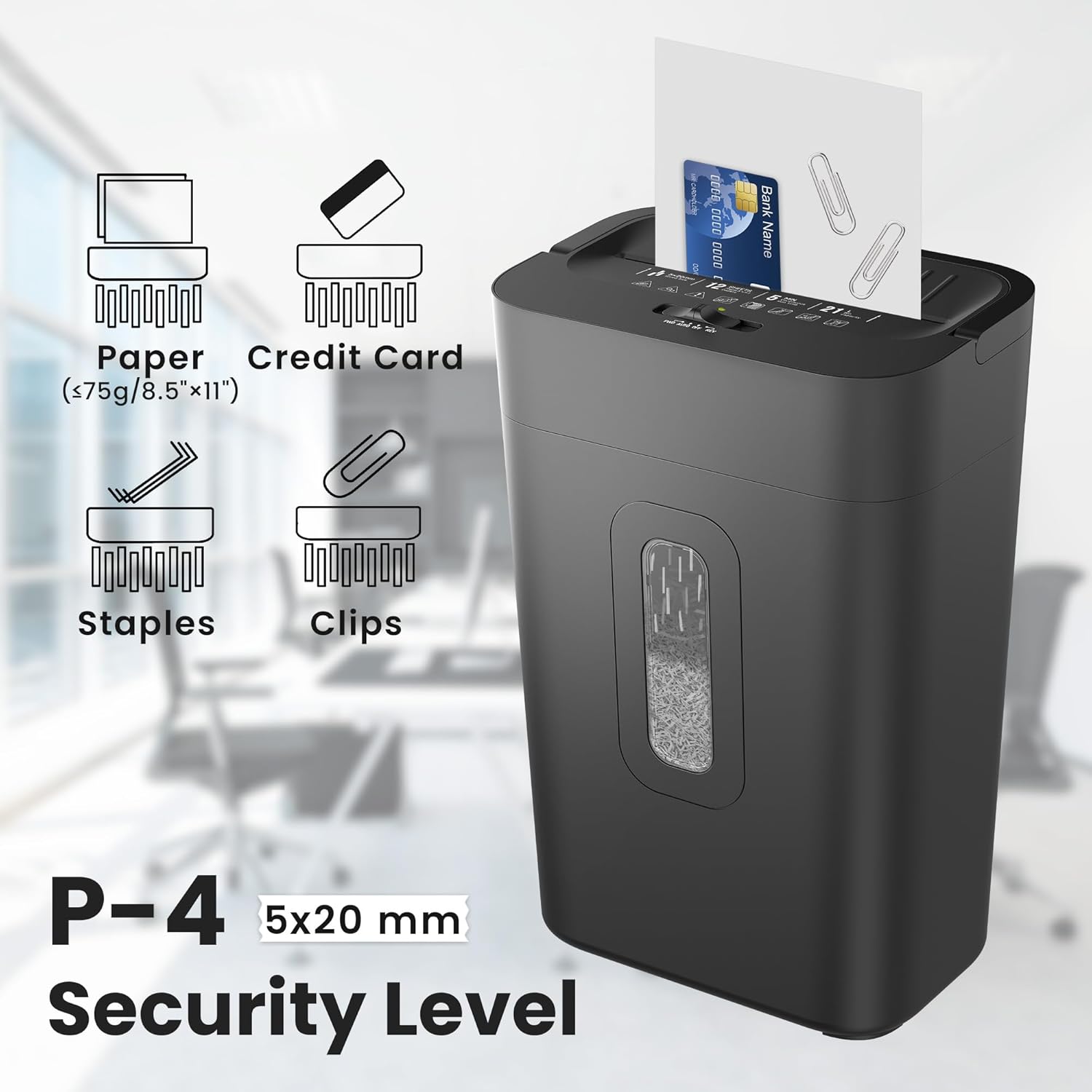 12-Sheet Cross Cut Paper Shredder, 5.55 Gallon Heavy Duty Shredder for Home Office, P-4 High Security Shredders for Paper/Credit Card/Mail/Staples/Clips, Portable Handle Design image 3