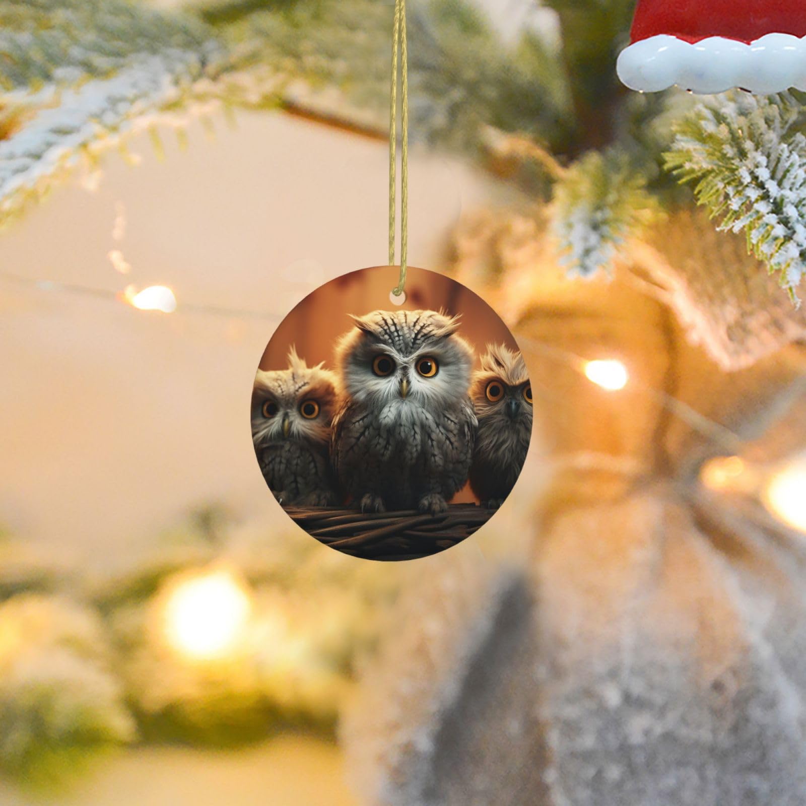 Christmas Ornaments for Christmas Tree Decoration Ceramic Hanging Cute Owl Baby Ornament with Gold Ribbon Crafts Round Pendant for Keepsake Gifts Glass Xmas Decor Party Supplies