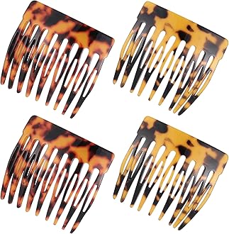 Pack of 4 Mini Side Combs Hair Comb for Inserting Slat Comb French Hair Comb Hair Split Teeth French Hair Side Combs for Women Hair Styling Accessories (Tortoiseshell, Brown)