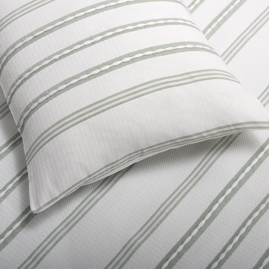 Colcha Verde Rayas María 240x260 para Cama de 135/140/150/160 - 50% Algodón y 50% Poliéster - de Verano Con Estampado de Rayas