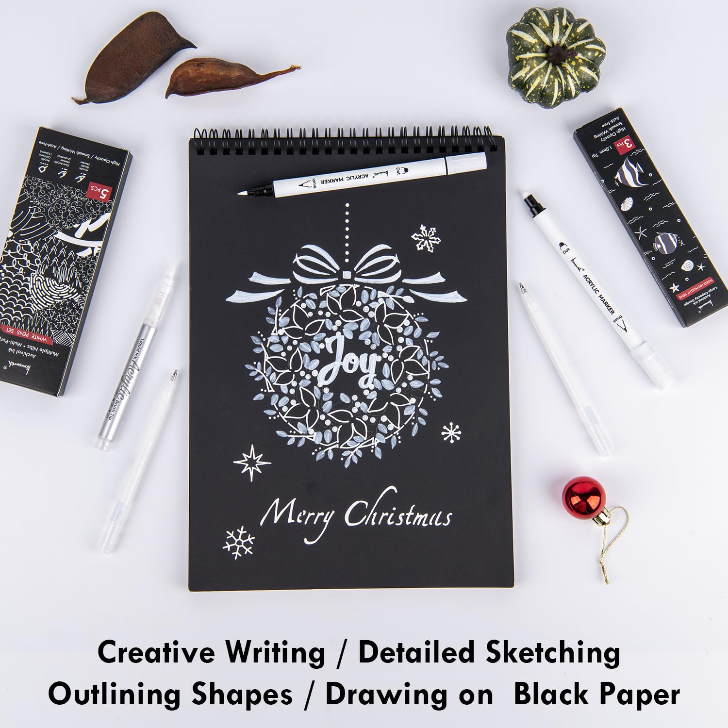 White Gel Pens Set - 5 Acrylic Paint Pens -5