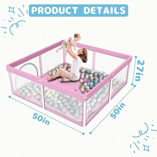 Miniatura 3 de TOREVSIOR Corralito plegable para bebés con alfombra, corralito plegable de 50 x 50 pulgadas para bebés y niños pequeños, corral de juegos de
