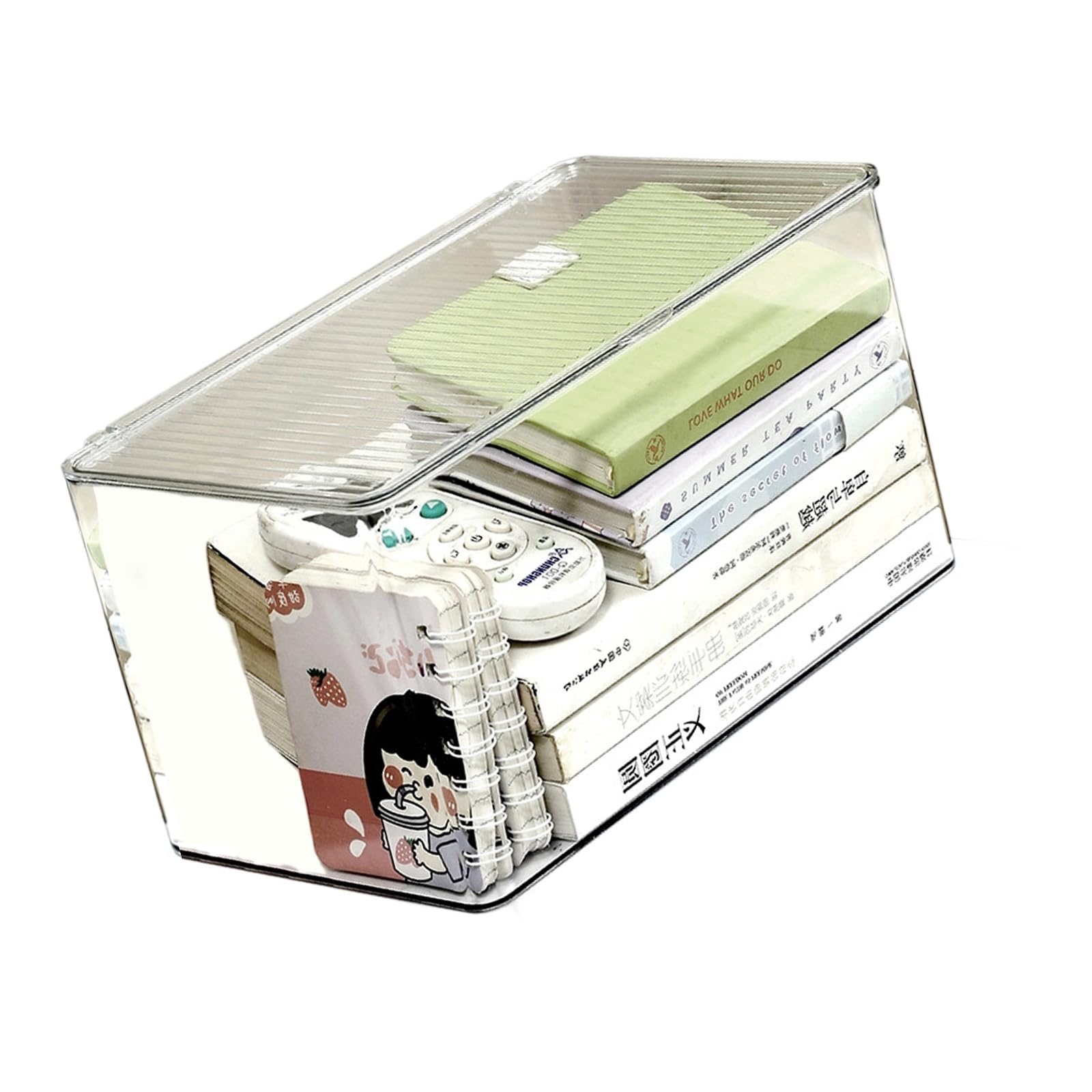 Jazuaiao Desktop Organiser with Lid for Supplies Book Flipping Top Transparency Acrylic Cosmetic Stackable Box Flipping Top Organiser