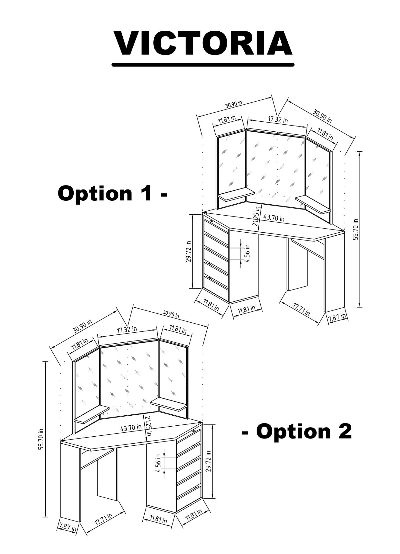 Buy Victoria Corner Makeup Vanity Table White Makeup Vanity with Three