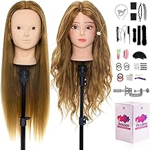 Neverland Tete a Coiffer Professionnelle 60% Vrai Cheveux Tête à Coiffer Tête d'entraînement Tête a Maquillage Tete a Coiffer Enfant Poupée Cheveux Avec Maquillage DIY + Titulaire + Accessoires