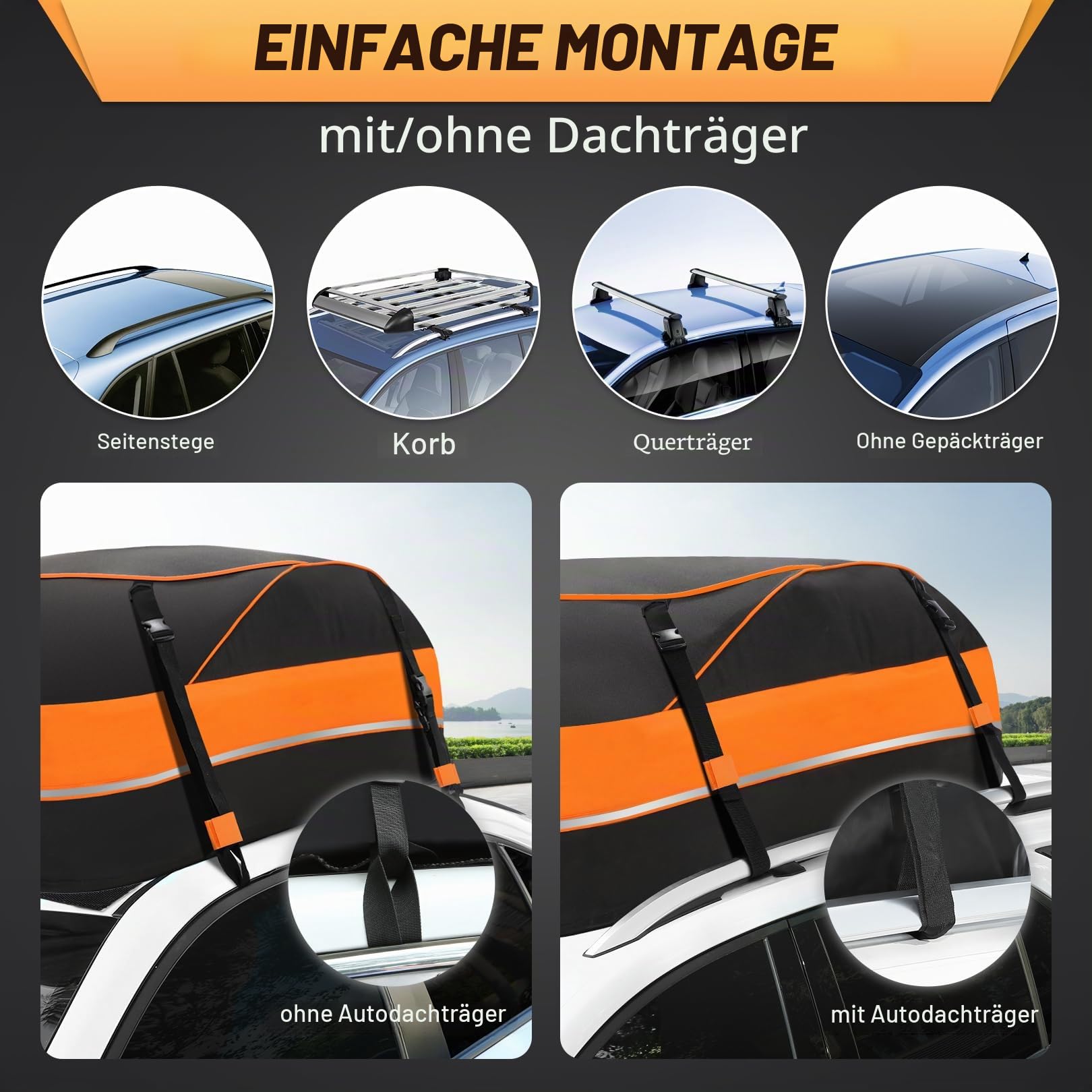 Sailnovo Auto Dachbox 15 Kubikfuß Faltbar Dachtasche Wasserdicht Dachkoffer Tragbar Dachboxen Dachgepäckträger Tasche mit Dach Verstärkten Riemen(430L/15mit Antirutschmatte) | Wasserdicht Dachkoffer Tragbar Dachboxen Dachgepäckträger Tasche mit Dach Verst