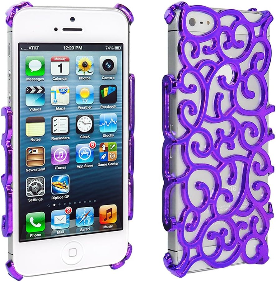 Lumii Ark Electroplating Hollow Chrome Pattern Design Back Cover PC Case for Apple iPhone 5 - Purple