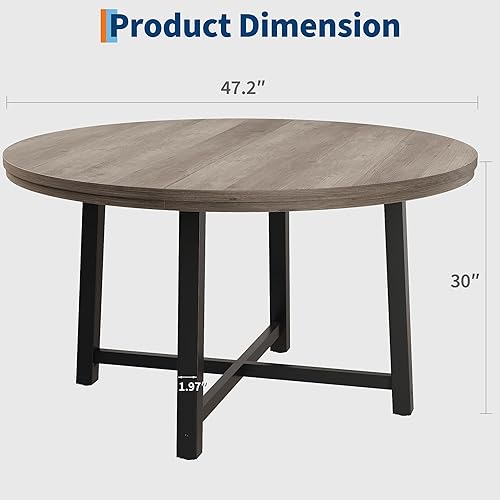 Miniatura 2 de IDEALHOUSE Mesa de comedor redonda de 47 pulgadas para 4, mesa de comedor de cocina con marco de metal resistente, mesa de cocina circular de madera