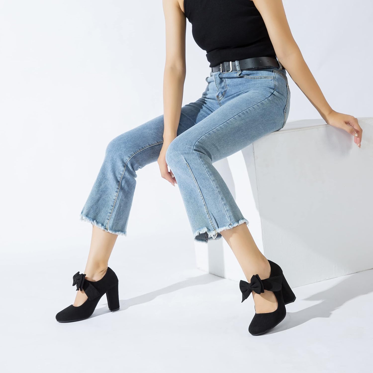 MAIERNISI JESSI Women's Mary Jane Pumps with Bow, 3.54 Inch Chunky Heel, Round Closed Toe Dress Shoes - Image 2