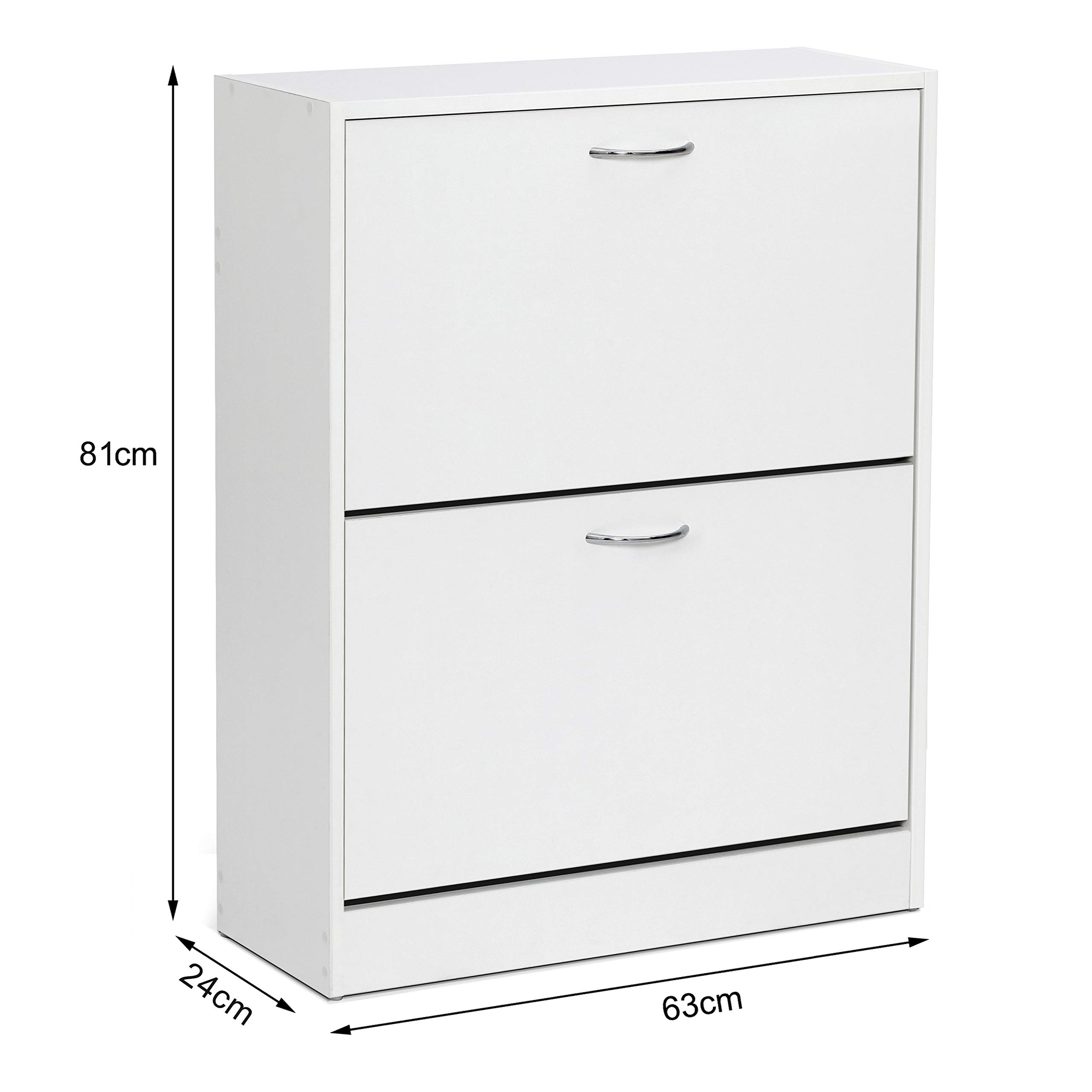 Meerveil Schuhschrank, Schuhkipper mit 2 Klappen aus E1 Holzspanplatten, Pflegearme Melaminbeschichtung B63 x H81 x T24 (Weiß)