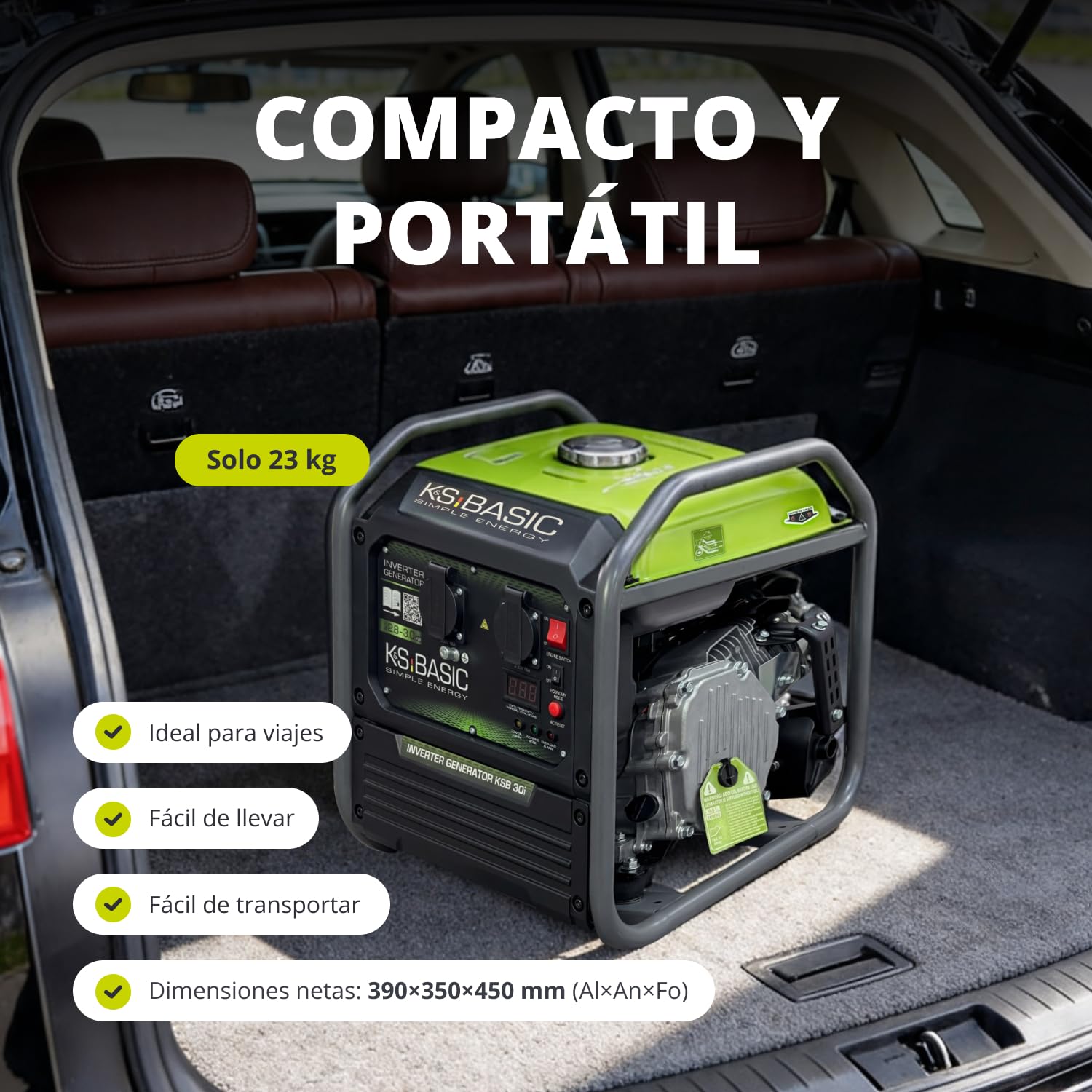 K&S BASIC 30i Generador inversor 2800 W, 3000 W máximo, grupo electrógeno compacto de gasolina, onda sinusoidal pura, generador con modo Eco, para el hogar, camping y trabajos de taller, EURO 5.