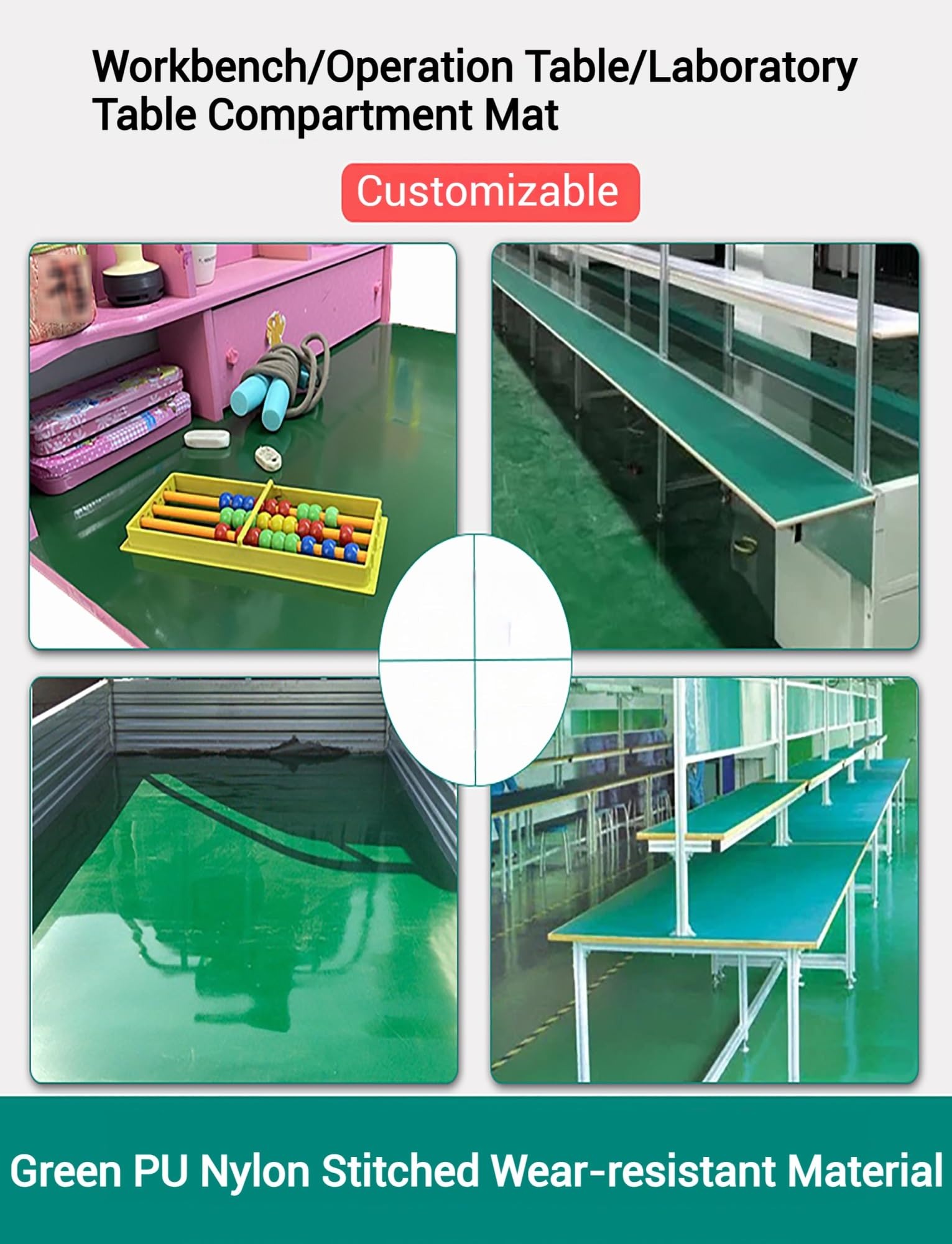Alfombrilla de goma antideslizante verde for bancos de trabajo y suelos de camiones, alfombrilla de PVC flexible resistente al aceite de 2 mm for uso industrial, 1 unidad(130x100cm)
