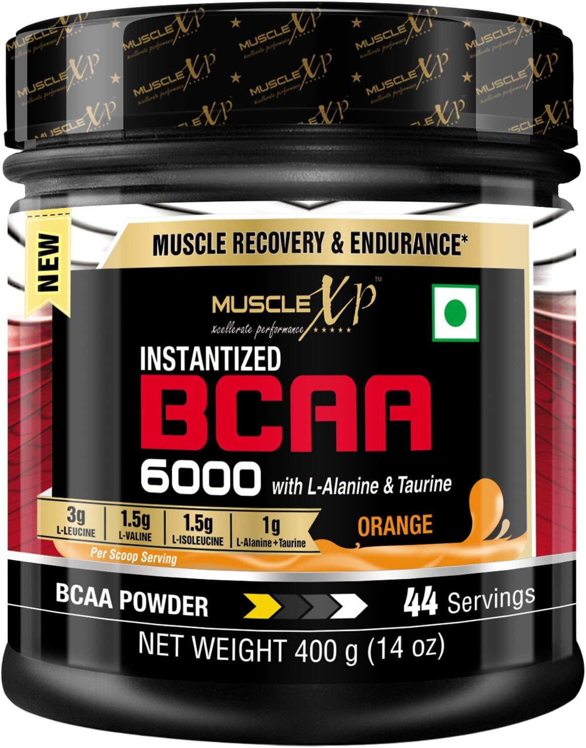 MuscleXP Instantized BCAA 6000 with L-Alanine & Taurine - 400g (14 Oz) Orange - 44 Servings