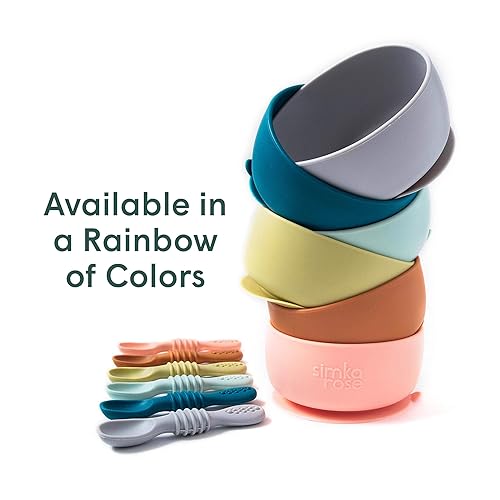 Miniatura 8 de Simka Rose Juego de tazones y cucharas para bebé, cuencos de succión para niños pequeños, cuencos de silicona sin BPA para bebé, cuenco y cuchara