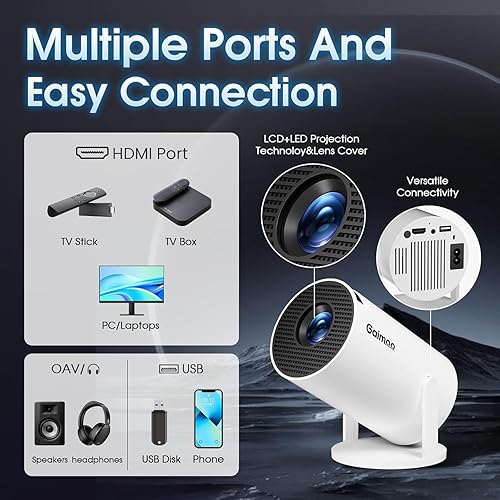 Miniatura 5 de Mini proyector con WiFi y Bluetooth Aplicaciones incorporadas Proyector inteligente Soporte 4K 1080P FHD 180° ajustable Keystone automático