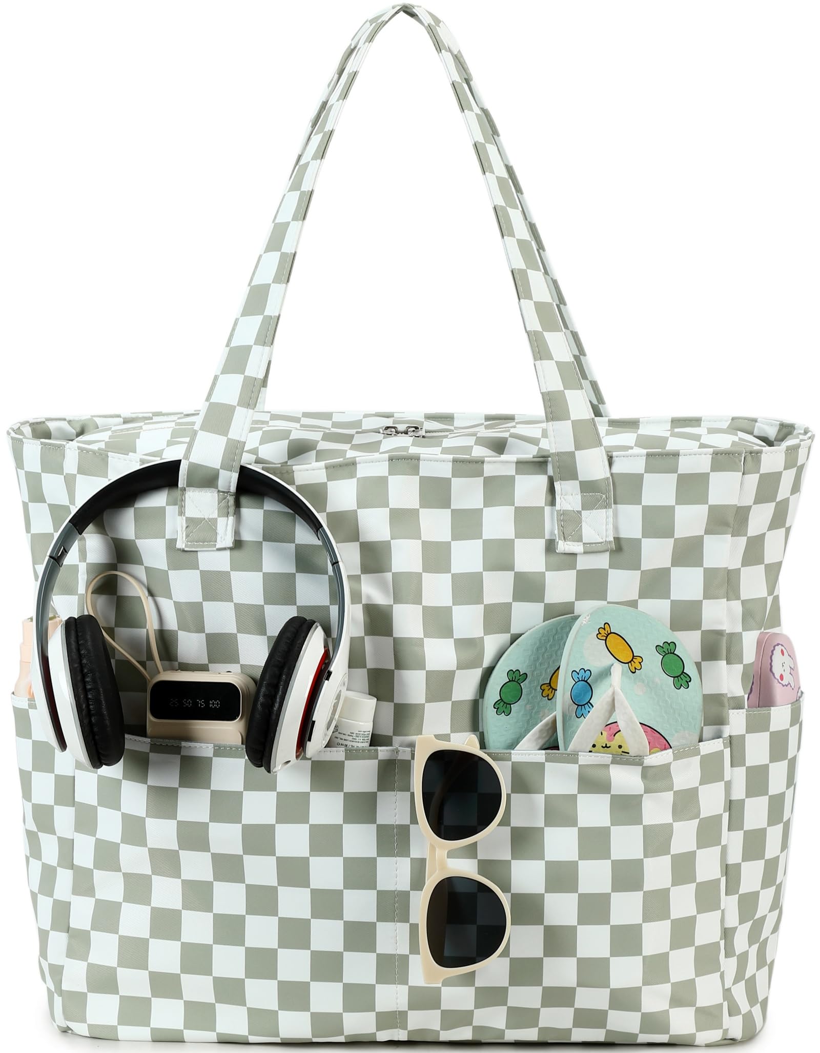 LEDAOU Beach Bag Waterproof Sandproof Women Beach Tote Pool Bag with Zipper for Swim Gym Grocery Travel with Wet Pocket
