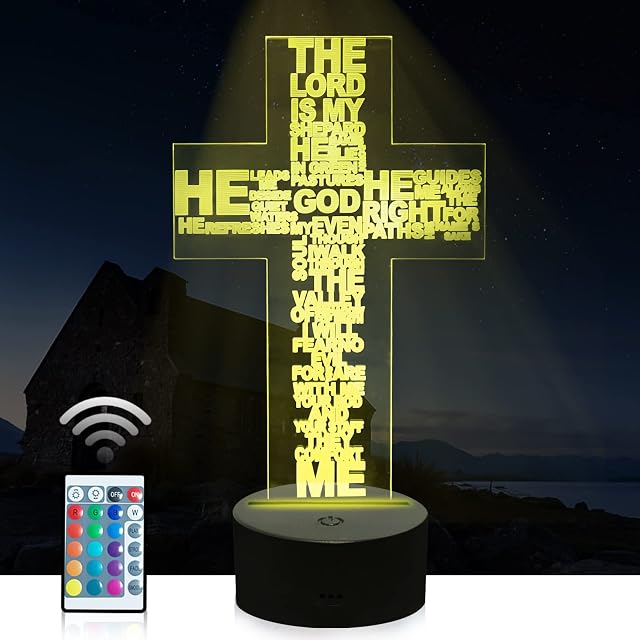 Jesus Cross 3D Night Light Christ Christian Optical Illusion Lamp 16 Colours Changing Touch and Remote Crontrol Desk Lamp Room Home Decor Birthday Easter Jesus Gifts