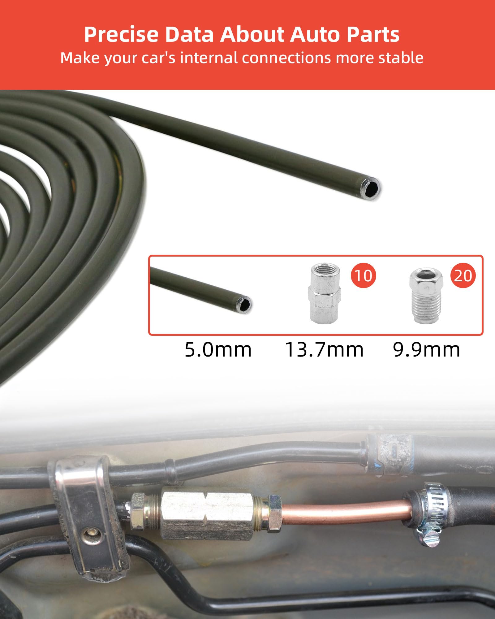 Bördelgerät Kit für Bremsleitung - 10m Stahl Ø 3/16" mit 20 Verschraubungen + 10 Verbinder M10, Doppelt und Einfach für Hydraulische Kfz-Bremssysteme