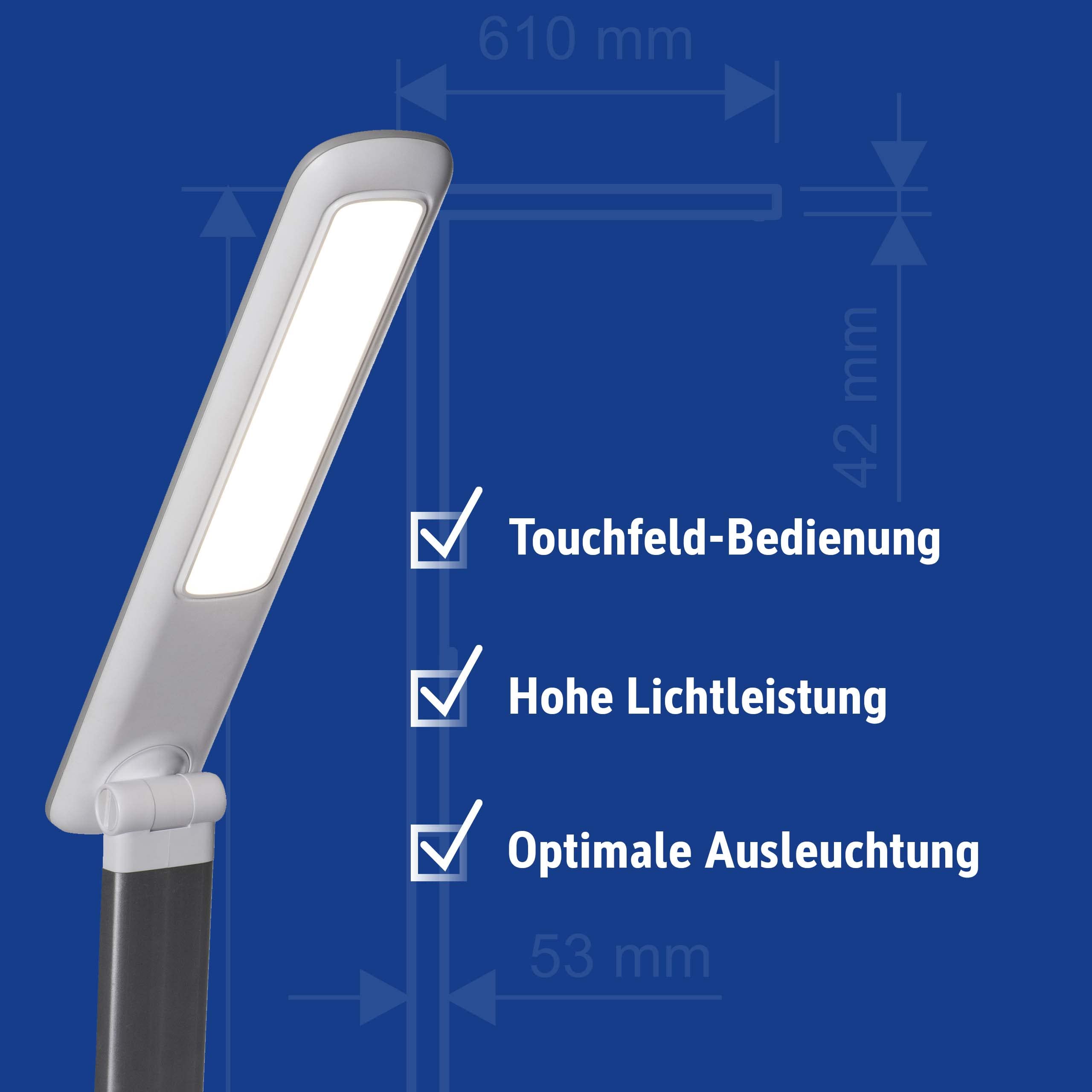 MAUL Lampka biurkowa LED MAULjazzy biała ściemniana z USB | komfort pracy, 5 poziomów jasności, ładowanie telefonu, ruchoma głowica, stabilna baza, światło 4000 K