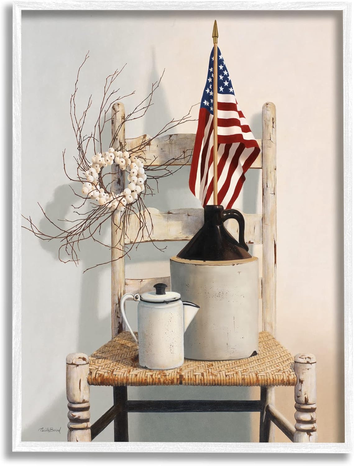 Stupell Industries Vintage Rustic Things American Flag Neutral Painting, Design by Cecile Baird