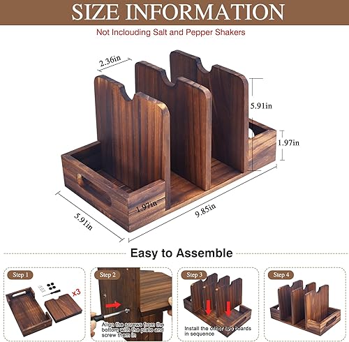 Miniatura 3 de Servilletero para mesa, servilletero rústico con salero y pimienta, servilletero de madera, servilleteros para cocina, dispensador de servilletas,