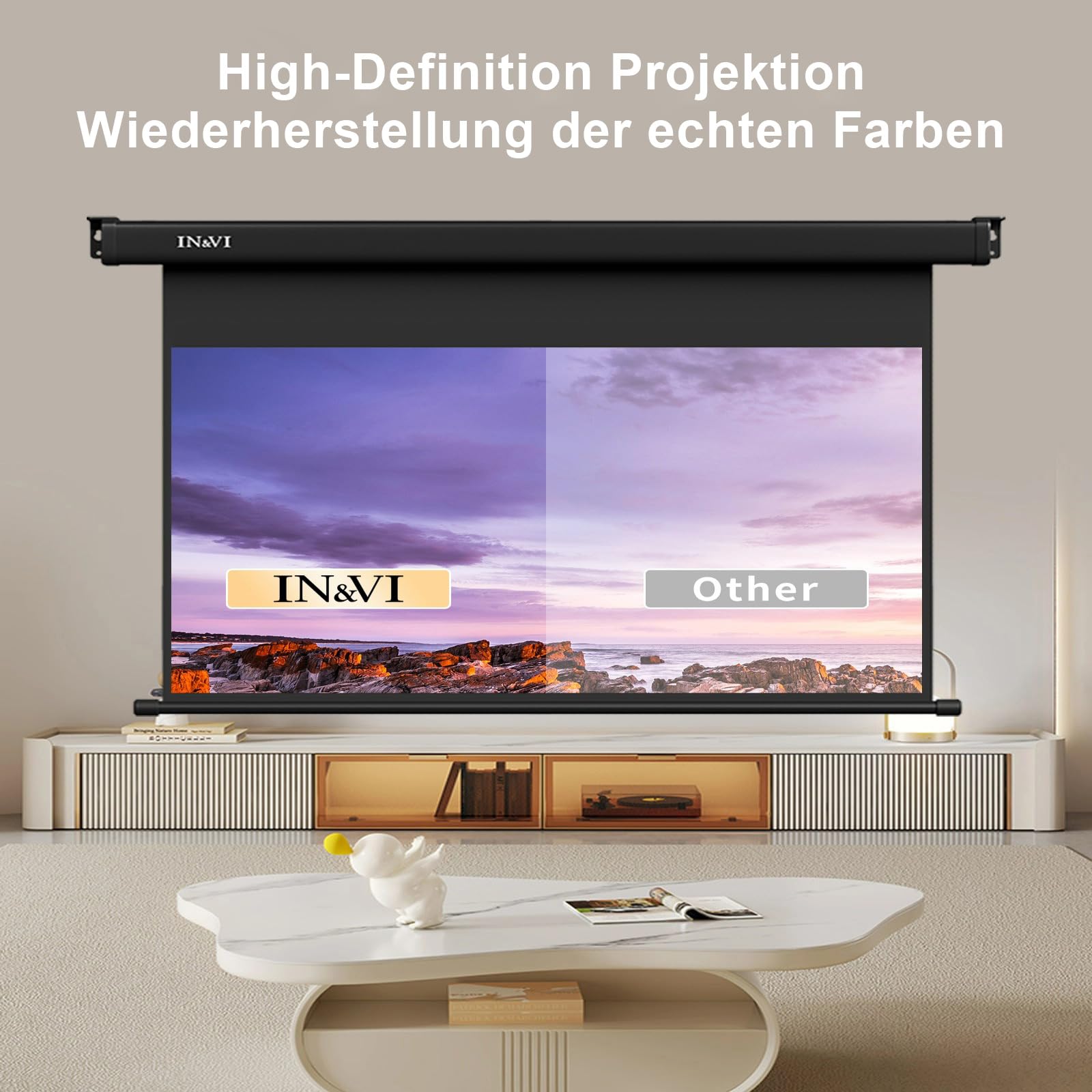 IN&VI ZB Beamer Leinwand Elektrisch Mit Fernbedienung,Leinwand Beamer 4K 3D HD 120 Zoll Format 4:3 Projektionsleinwand für Heimkino und Präsentation,Zur Decken-/ Wand-Montage