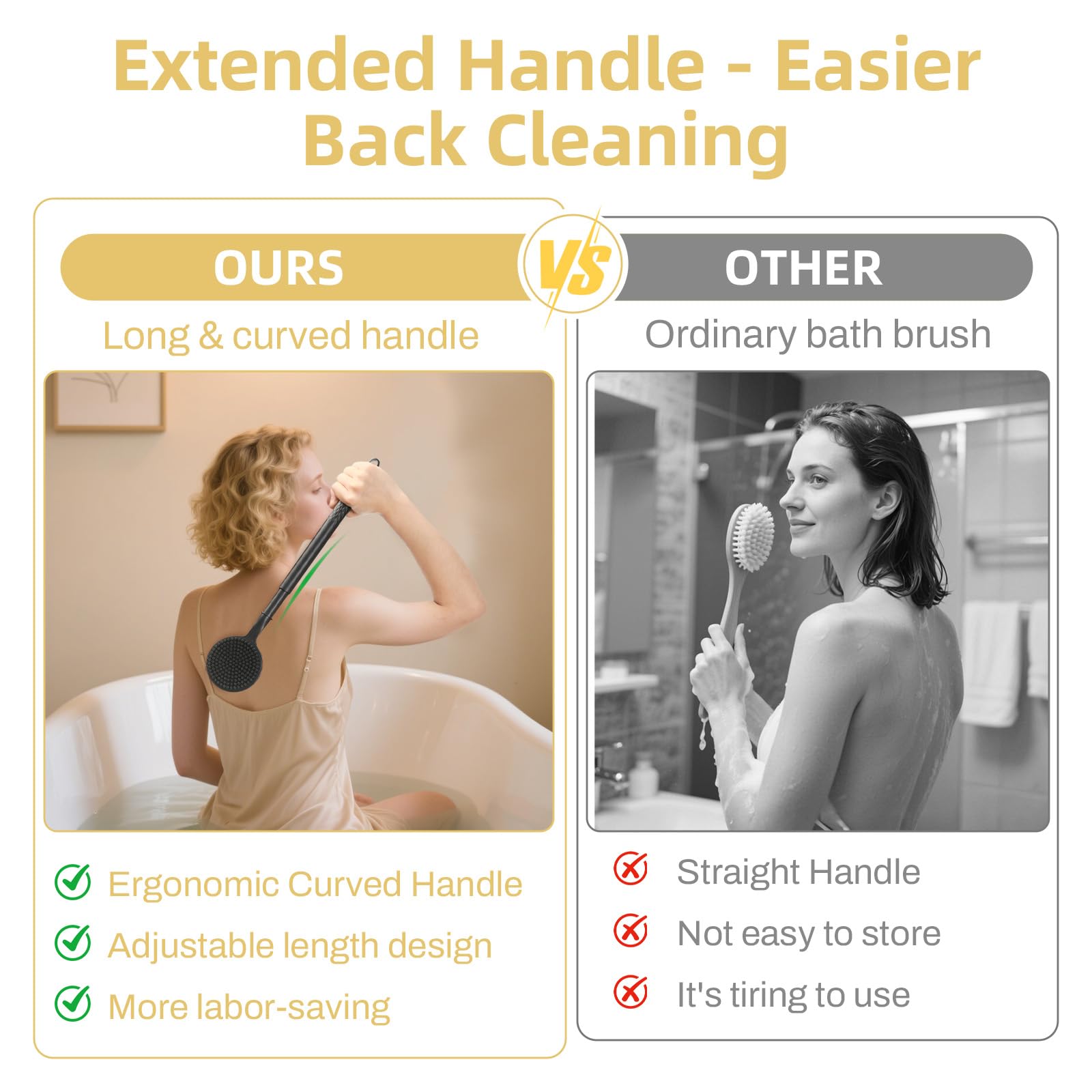 Telescopic Back Brush Long Handle for Shower 23.4inch Back Scrubber, Double Sided Shower Brush for Shower Exfoliating and Massage - Image 3