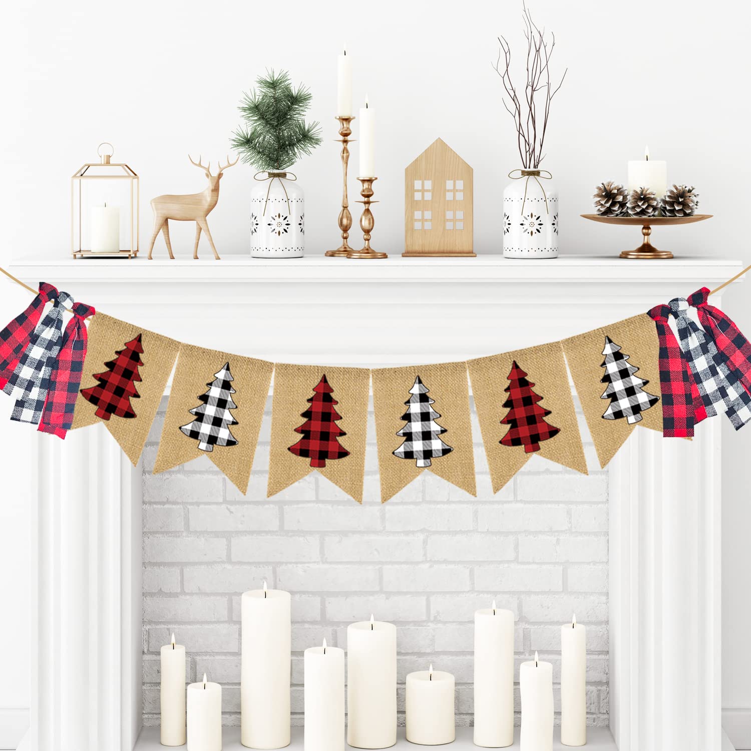 Large Merry Birthday Banner - Red Buffalo Plaid Christmas Birthday Party Decor 9.8x1.6ft