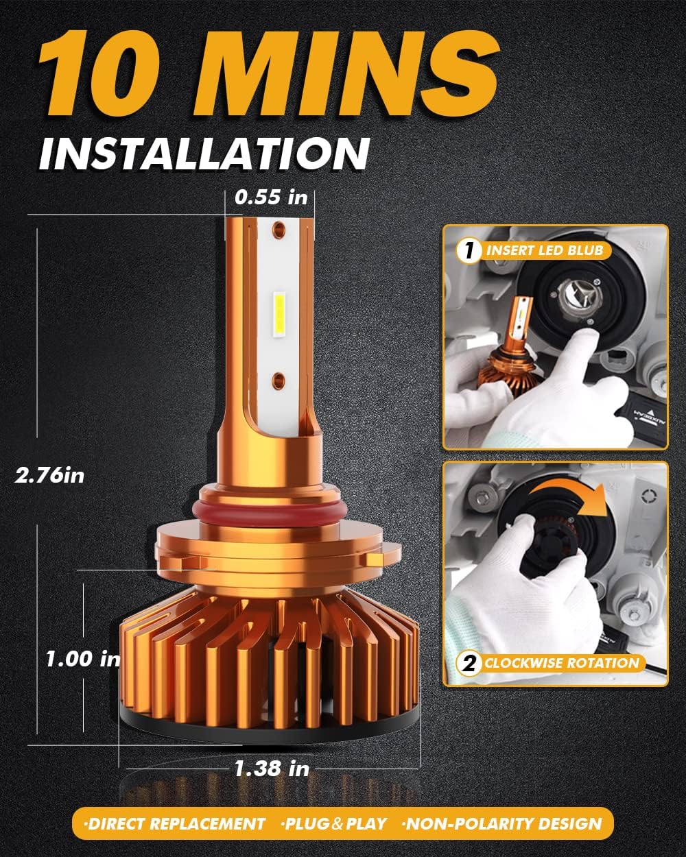 Auxbeam 9005 Led Light Bulbs, 9005 HB3 Led Conversion Kit 52W 10000lm 6500K CSP LED Chip Fog Light F-F2 Series