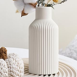 Pampas Grass Vase, 20cm Flower Vase Ceramic Vases for Flowers, White Vase Boho Vase for Bedroom Decoration, Modern Boho Scandinavian Decoration Vase