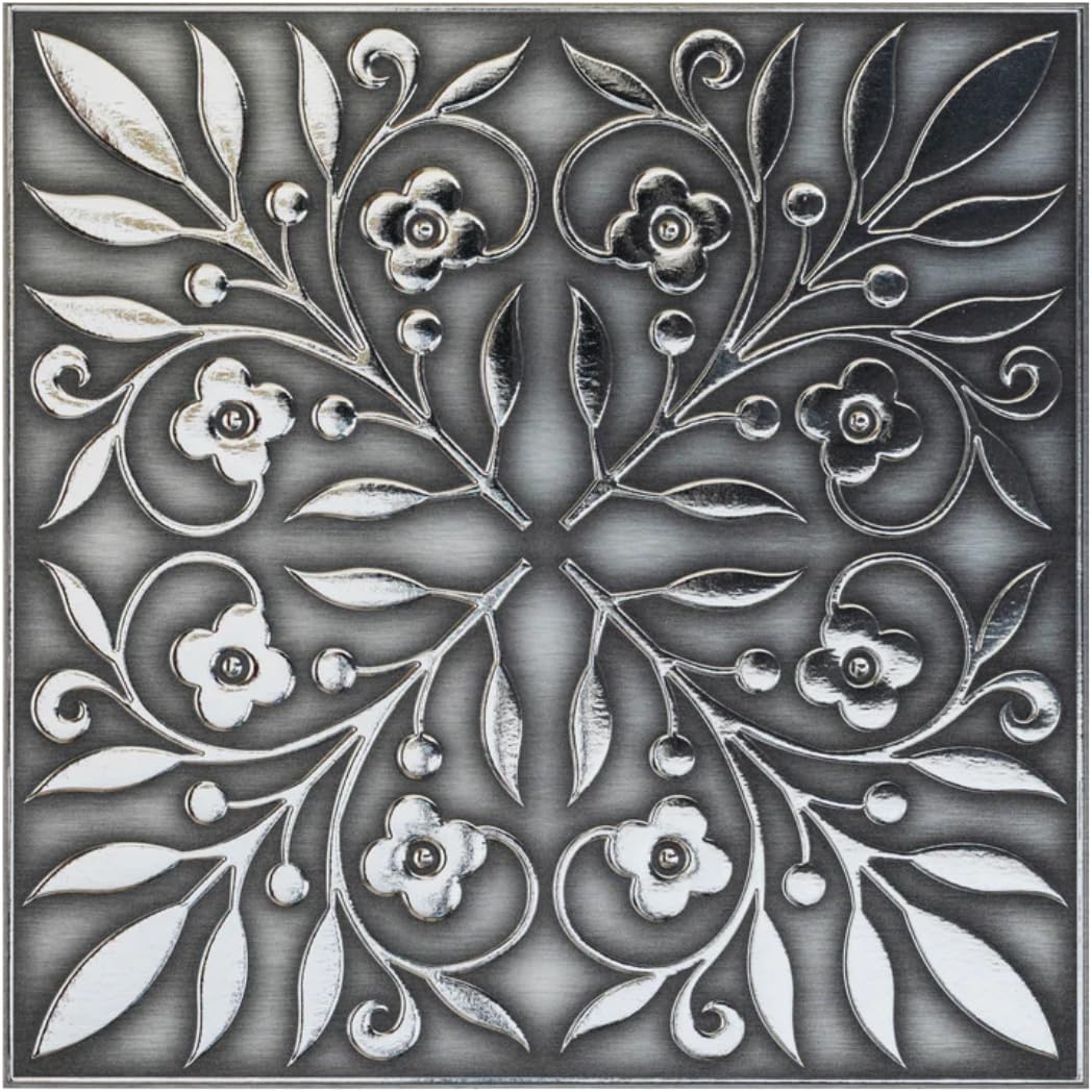 Main Street 24-Pack of 8 x 8" Wallpaper Tiles Peel and Sitck in White and Gold Leaves Design for Kitchen Backsplash, Renter Friendly, Paper Wall Tiles for Your Home and DIY Projects