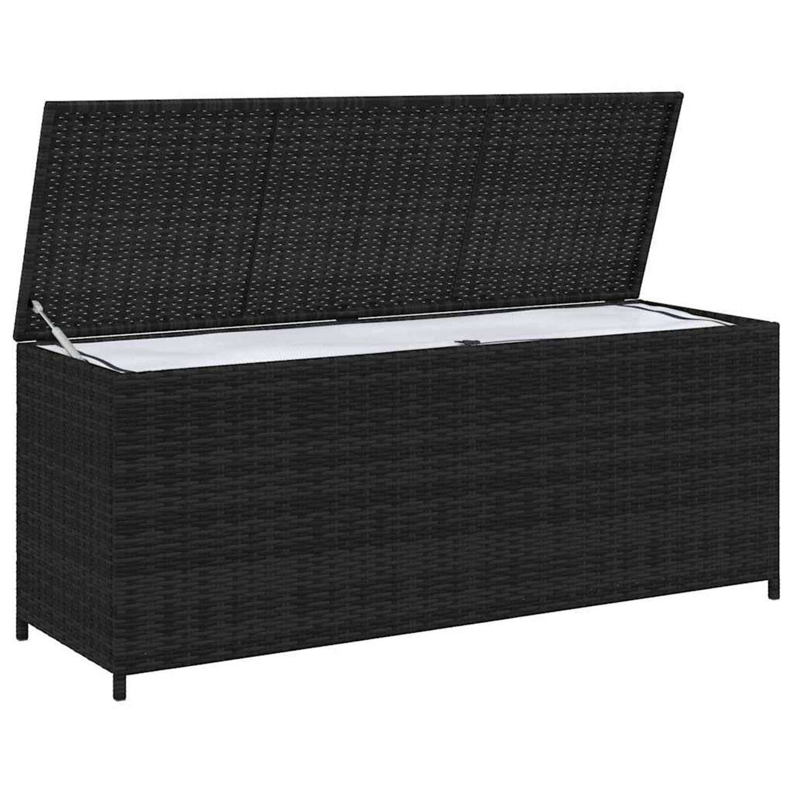Homgoday Garten-Auflagenbox Schwarz 150x50x60 cm Poly Rattan Sitzbank Aufbewahrungsbox für Kissen Auflagen Decken Terrassenmöbel wetterfest 43134